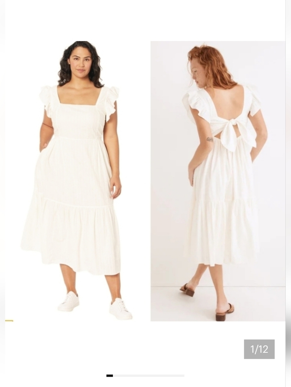 Madewell Ruffle-Strap Tiered Midi Dress in Textural Stripe. 